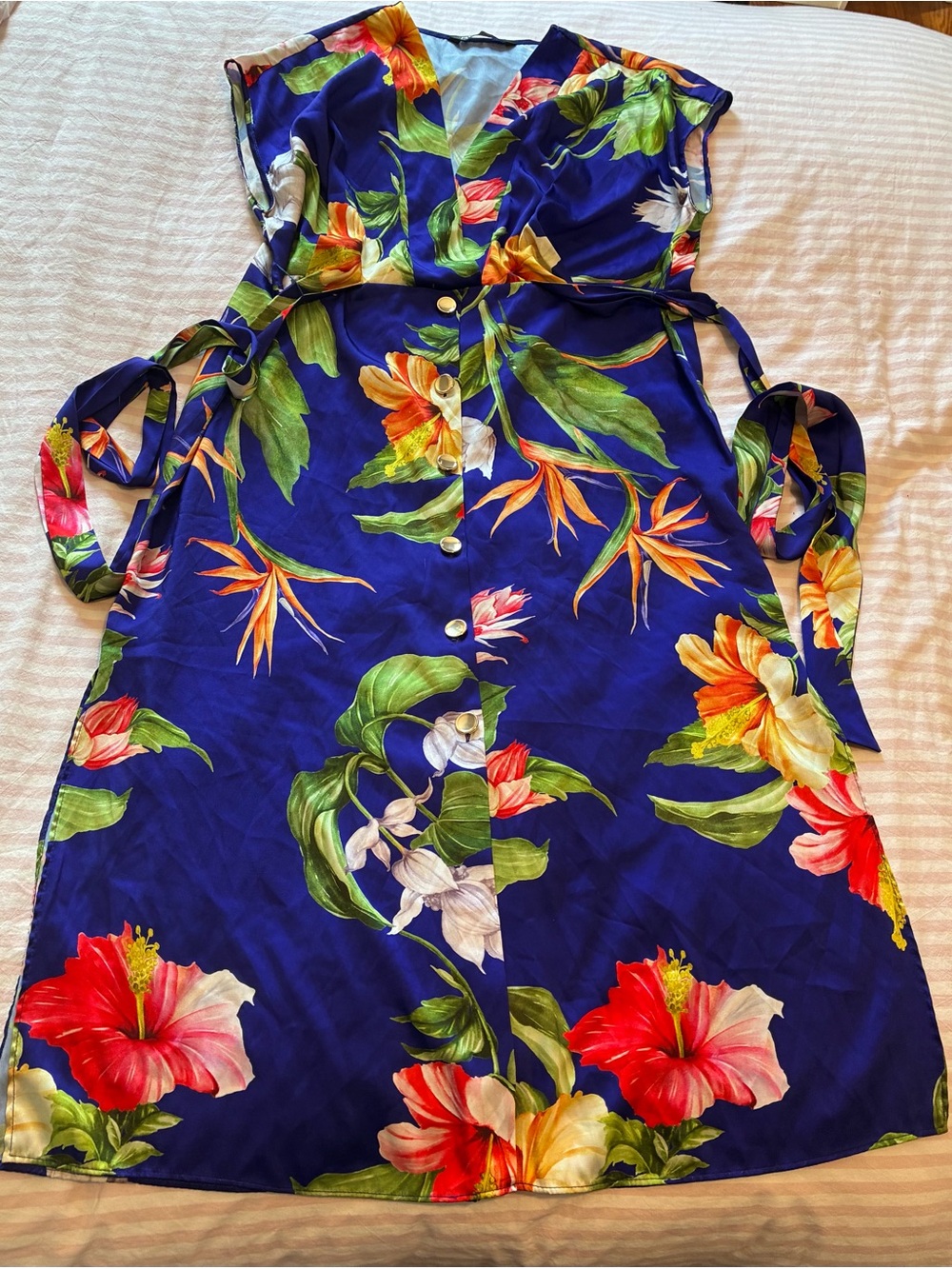 Zara Royal Blue Tropical Floral Midi Dress